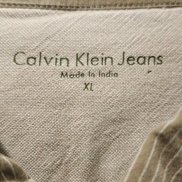 🪻BOGO🪻 CALVIN KLEIN JEANS 100% Cotton Tan Long Sleeve Button Down Shirt XL - Picture 6 of 9